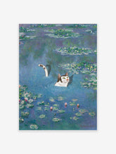 Waterlilies with Cat Poster by Claude Monet, Funny Cat Print