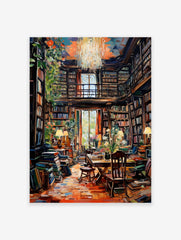 Library Illustration Poster, Reading Print