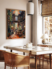 Library Illustration Poster, Reading Print