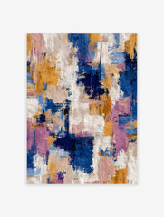 Abstract art print with blue, gold, pink, and white textured brushstrokes in a dynamic vertical composition