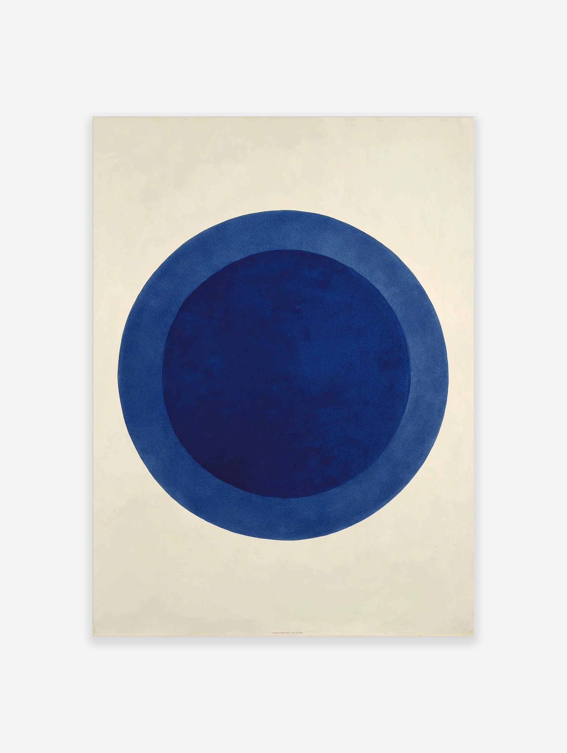 Minimalist abstract art print with two concentric blue circles on a white background