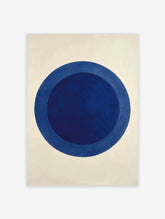 Minimalist abstract art print with two concentric blue circles on a white background