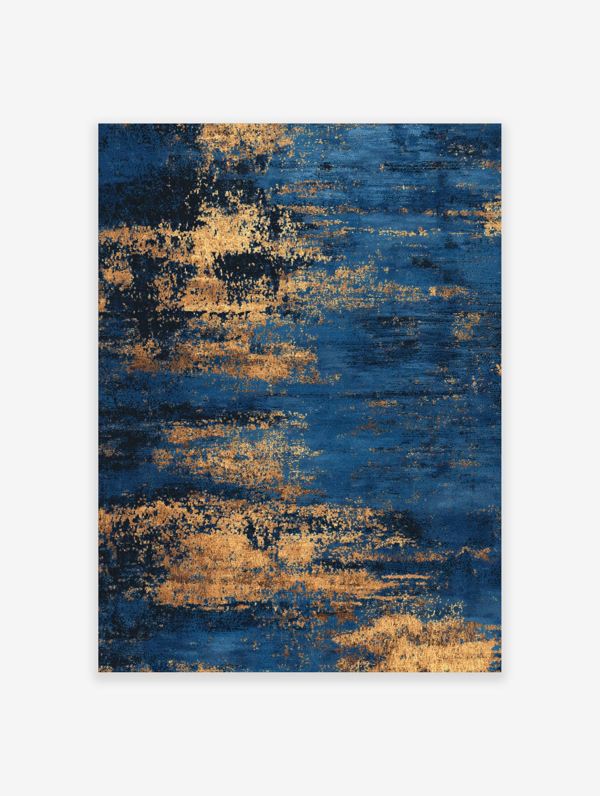 Abstract blue and gold textured wall art print with horizontal streaky patterns