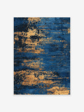 Abstract blue and gold textured wall art print with horizontal streaky patterns
