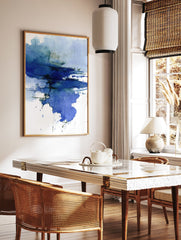 Abstract blue watercolor wall art print with dark and light blue washes, evoking fluid motion and a serene, modern aesthetic. - Image 2