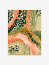 Abstract coral and green pattern art print with dotted and wavy shapes