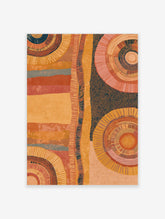 Abstract earth tone wall art with concentric circles, layered bands, and dot patterns on a textured paper background