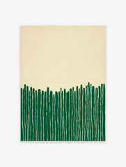 Abstract wall art print with vertical green stripes on a beige background, showing a minimalist composition