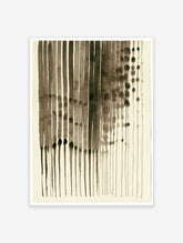 Abstract brown ink stripes and dripping ink wash illustration on a neutral cream background