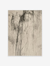 Abstract black ink brush strokes on a textured beige background minimalist art print