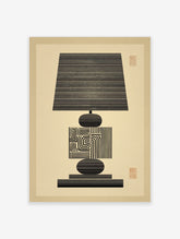 Abstract black line art illustration of a lamp with geometric patterns on a cream background, portrait orientation