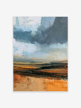 Abstract landscape art print featuring a dark moody sky over a textured orange and brown earth horizon