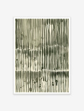 Abstract olive green ink-wash vertical stripes on cream background minimalist art print