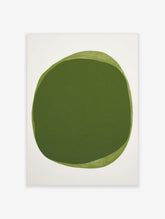 Abstract art print with layered olive green organic shapes on a white background