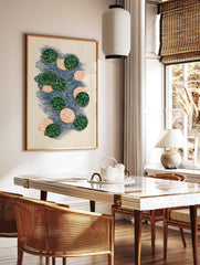 Abstract Pattern Wall Art print with green and orange circles on a blue textured background, featuring intricate designs. - Image 3
