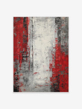Abstract art print with textured vertical stripes in red, white, grey, and black, portrait orientation