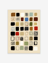 Abstract squares wall art with hand-drawn geometric shapes in earthy tones on cream background