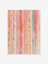 Abstract vertical watercolour-style stripes in pink, orange, and red on a white background, wall art print
