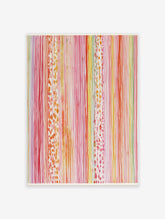 Abstract vertical watercolour stripe art print with pink, orange, and green drips on a white background