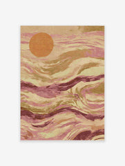 Abstract art print with an orange circle and flowing pink, magenta, and earthy brown waves, resembling a sunset over water