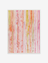 Abstract wall art print with fluid vertical watercolour stripes in pink, orange, yellow, and green on a white background