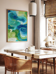 Abstract wall art with swirling blue, green, and white textured brushstrokes, evoking water and nature. - Image 2