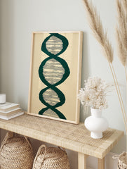 Abstract wall art print with vertical repeating dark green organic shapes and horizontal black lines on a light beige background. - Image 3