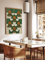 Abstract wall art print with green, orange, and white geometric pattern featuring circles and fan shapes. - Image 2