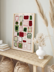 Abstract wall art painting with red, green, and pink geometric rounded squares and rectangles on a light background. - Image 3
