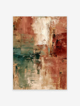Abstract art print with textured terracotta, beige, and teal brushstrokes