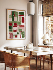 Abstract wall art print with red, green, and pink organic block shapes on a light background. - Image 2