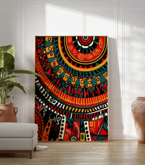 A vibrant African Tribal Pattern Poster featuring intricate geometric and circular designs in red, yellow, teal, and black. - Image 3