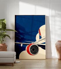 Modern illustration of an airplane flying through a blue sky with white clouds, featuring a red engine cowling. - Image 3