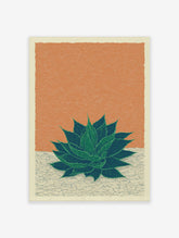 Green aloe vera succulent plant illustration on a textured orange and beige background art print