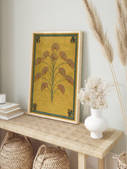 Art Deco botanical fan poster with stylized orange and blue fan flowers on a yellow background and geometric border. - Image 4