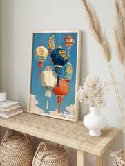Colorful Asian Lantern Poster featuring an array of traditional hanging lanterns with intricate patterns against a bright blue sky. - Image 4