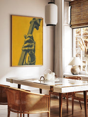 Detailed illustration of a hand playing an upright bass against a vibrant yellow background. Music poster art. - Image 3