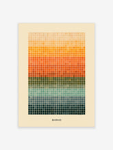 Bauhaus colour grid poster with orange, green, teal and navy squares and bold BAUHAUS text