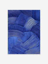 Abstract blue wall art print with thick, textured, wavy brushstrokes creating a dynamic and modern visual pattern.