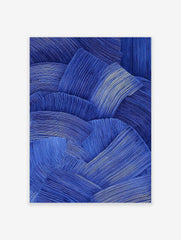 Abstract blue wall art print with thick, textured, wavy brushstrokes creating a dynamic and modern visual pattern.