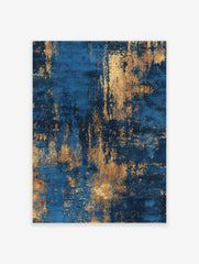 Abstract art print with distressed gold texture over a deep blue background, vertical orientation