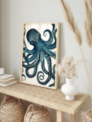 Detailed blue octopus illustration poster with swirling tentacles and intricate patterns on a white background. - Image 4