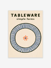 Blue striped plate poster with orange flower centre and TABLEWARE text on cream background