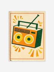 Retro boombox radio illustration in orange, yellow and green on a cream background, illustrative wall art print