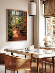 Botanical Library Poster showing a sunroom filled with lush green plants, bookshelves, wooden floor, and warm sunlight. - Image 2