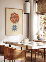 Botanical fruit and flower illustration print with orange circles and blue berries/flowers on a light background - Image 2