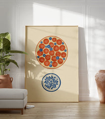 Botanical fruit and flower illustration print with orange circles and blue berries/flowers on a light background - Image 3