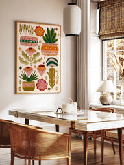 Botanical wall art print featuring folk art illustration of stylized flowers, potted plants, and leaves in earthy tones. - Image 2