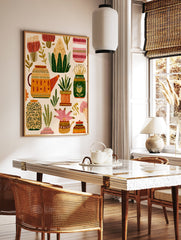 Folk art botanical wall art featuring various stylized plants, flowers, and decorative pots in warm multi-colors. - Image 2