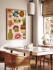 Vibrant botanical wall art illustration with various flowers, a potted succulent, and decorative elements on a light background. - Image 2